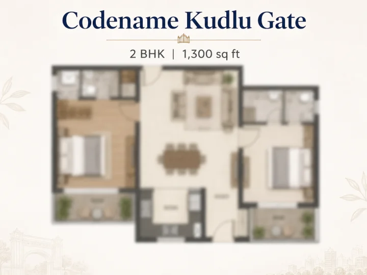 2 BHK floor plan reference at Purva Kudlu Gate - 1,300 sqft carpet area